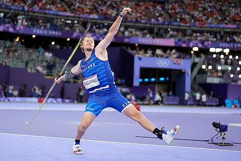 Lassi Etelatalo, of Finland, competes during the men's javelin throw final